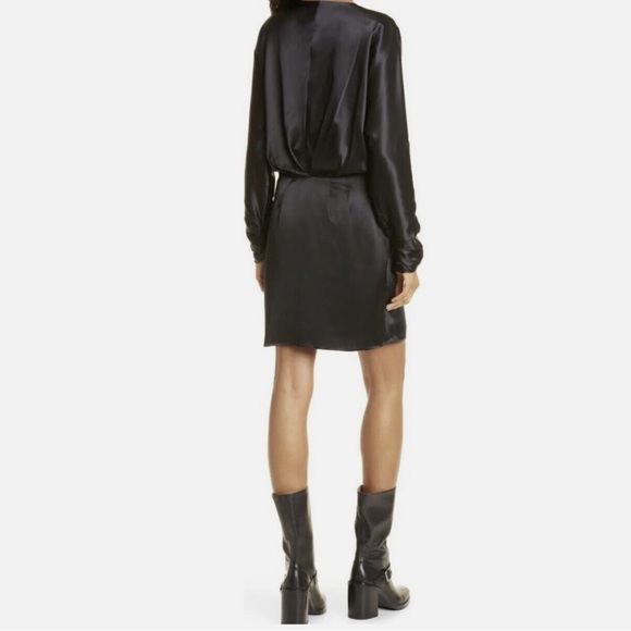 rag & bone Black Silk Satin "Eloise" Gathered Ruched V Front Mini Dress - Picture 7 of 14